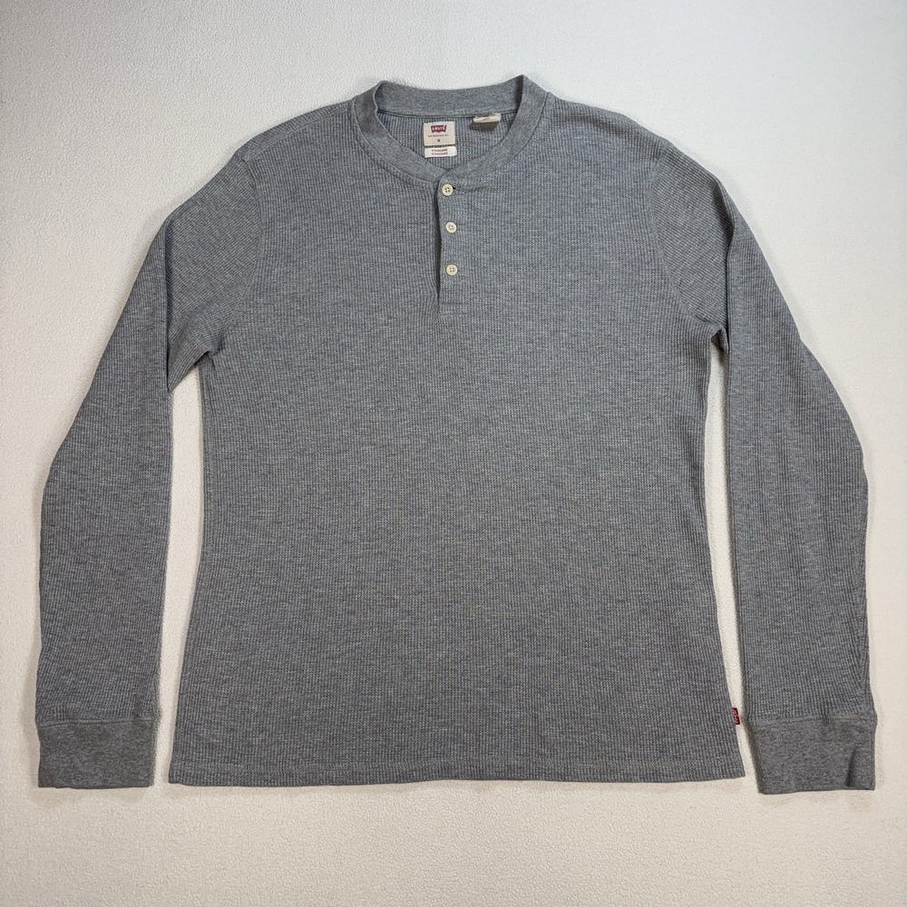 Levi's Thermal Henley Shirt Men's M Gray Standard Fit Red Tab Logo Waffle